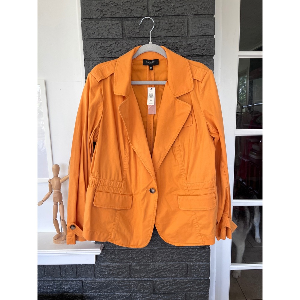 Talbots Woman Orange Utility Blazer Jacket 16W NWT Single Button Cotton Blend